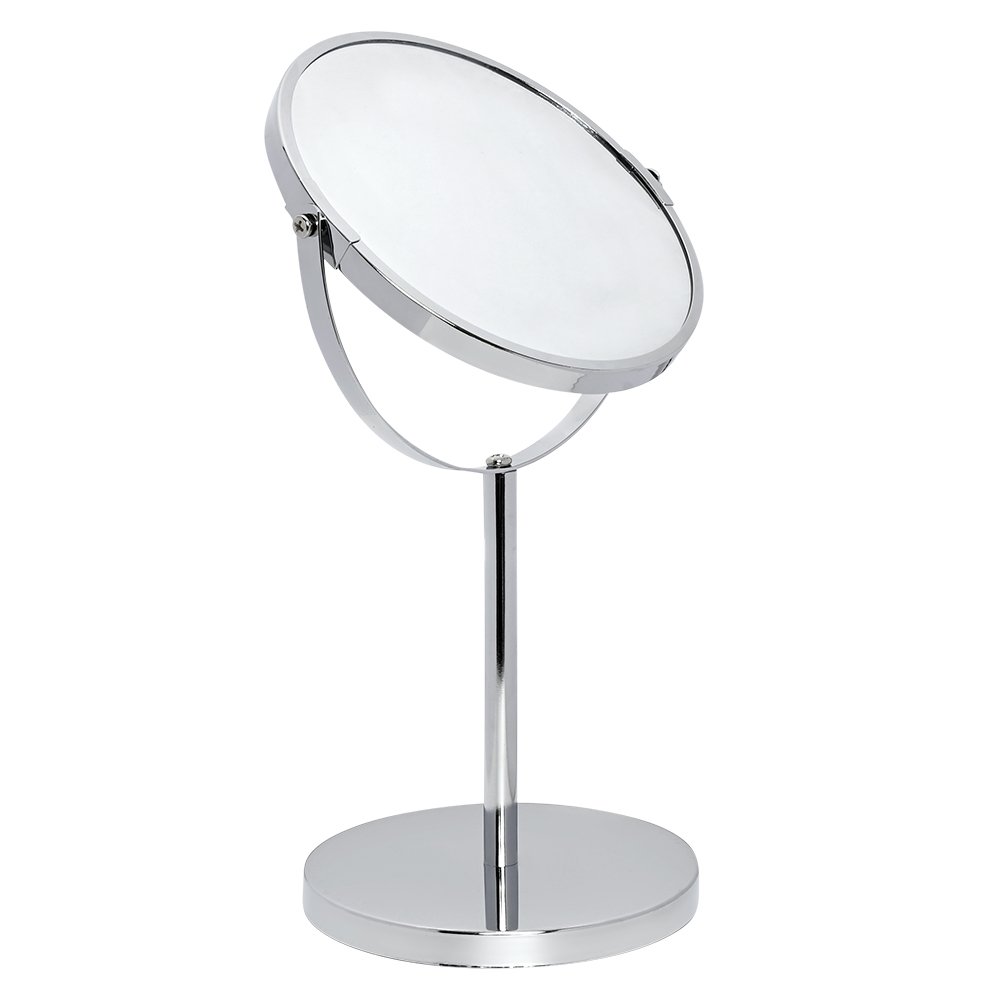 Espelho De Aumento Inox Com Base Cromado Dupla Face 360º Inox Mimo Style