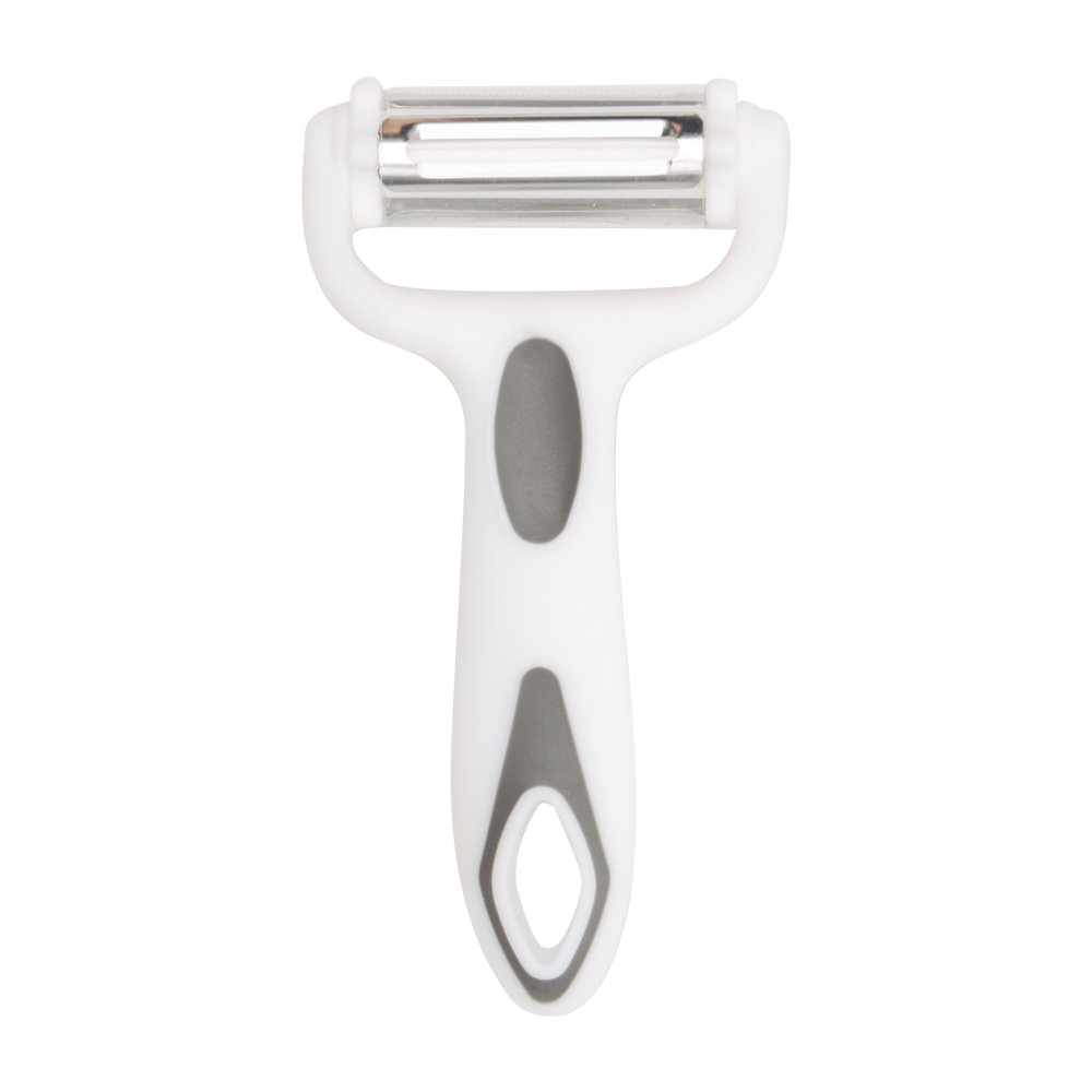 Descascador e Fatiador 3x1, Polipropileno e Aço Inoxidável Nas Cores Branco e Cinza. Nosso Produto Possui Três Lâminas