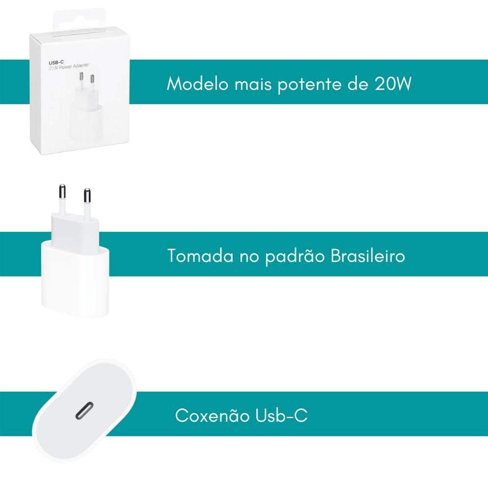 Fonte Tipo C Carregador para Iphone 20w Power Adaptador USB C