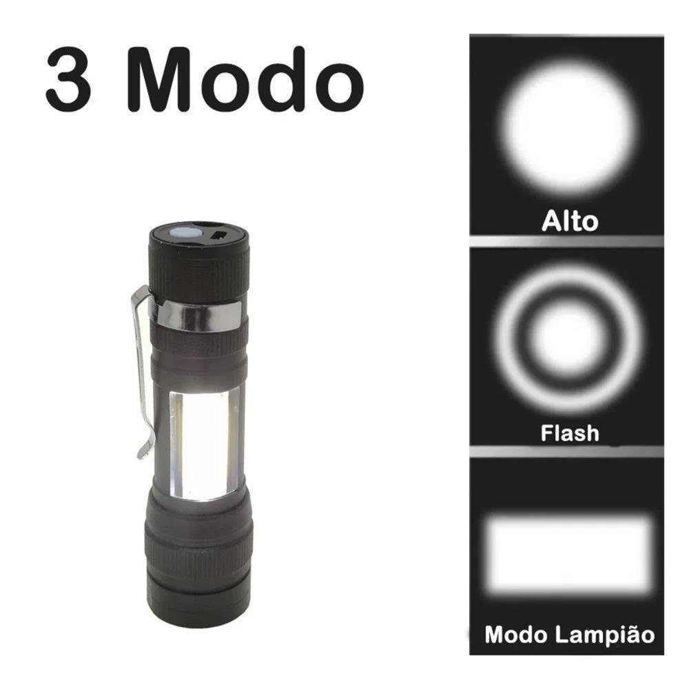 Mini Lanterna Recarregável USB Zoom Potente Portátil