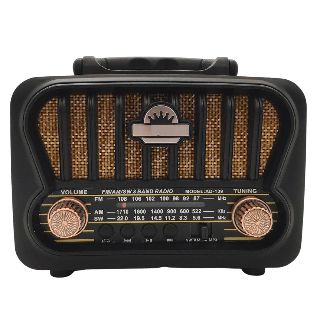Radio Retro Bluetooth Fm Am Sw Recarregável Pendrive USB Cartão SD Antigo Preto