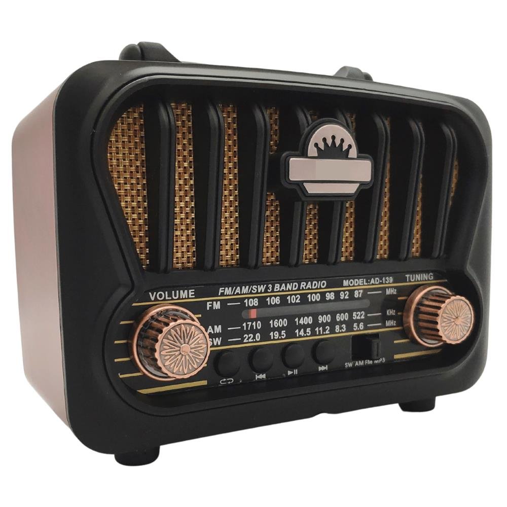 Radio Retro Bluetooth Fm Am Sw Recarregável Pendrive USB Cartão SD Antigo Preto