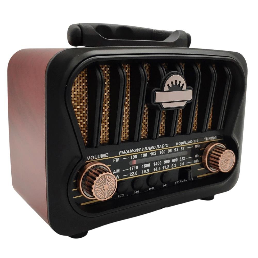 Radio Retro Bluetooth Fm Am Sw Recarregável Pendrive USB Cartão SD Antigo Preto