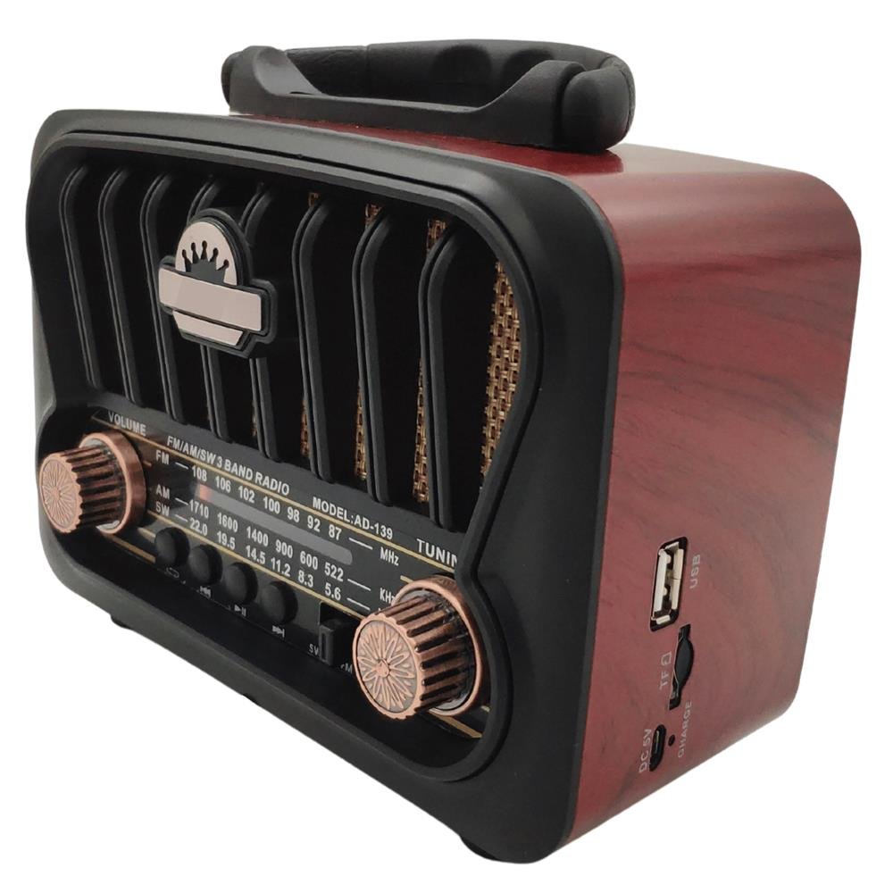 Radio Retro Bluetooth Fm Am Sw Recarregável Pendrive USB Cartão SD Antigo Preto