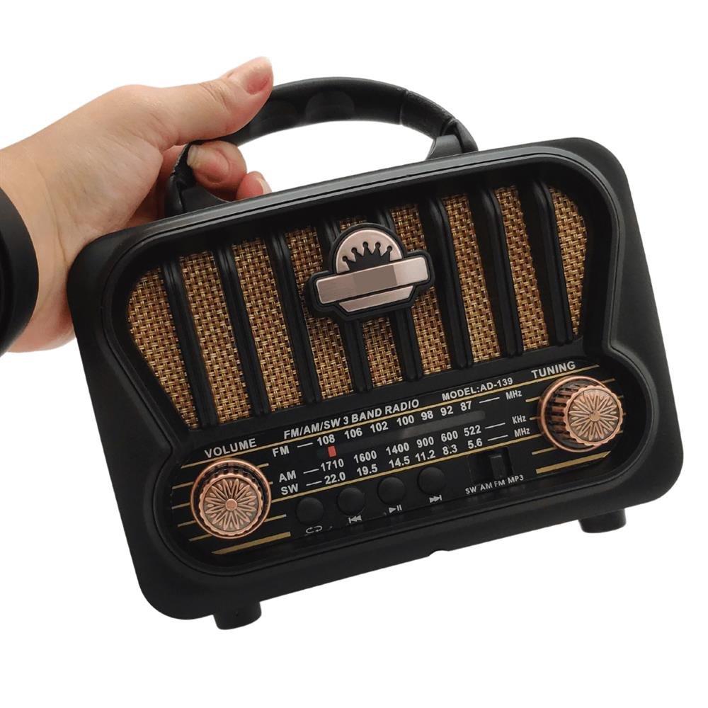 Radio Retro Bluetooth Fm Am Sw Recarregável Pendrive USB Cartão SD Antigo Preto