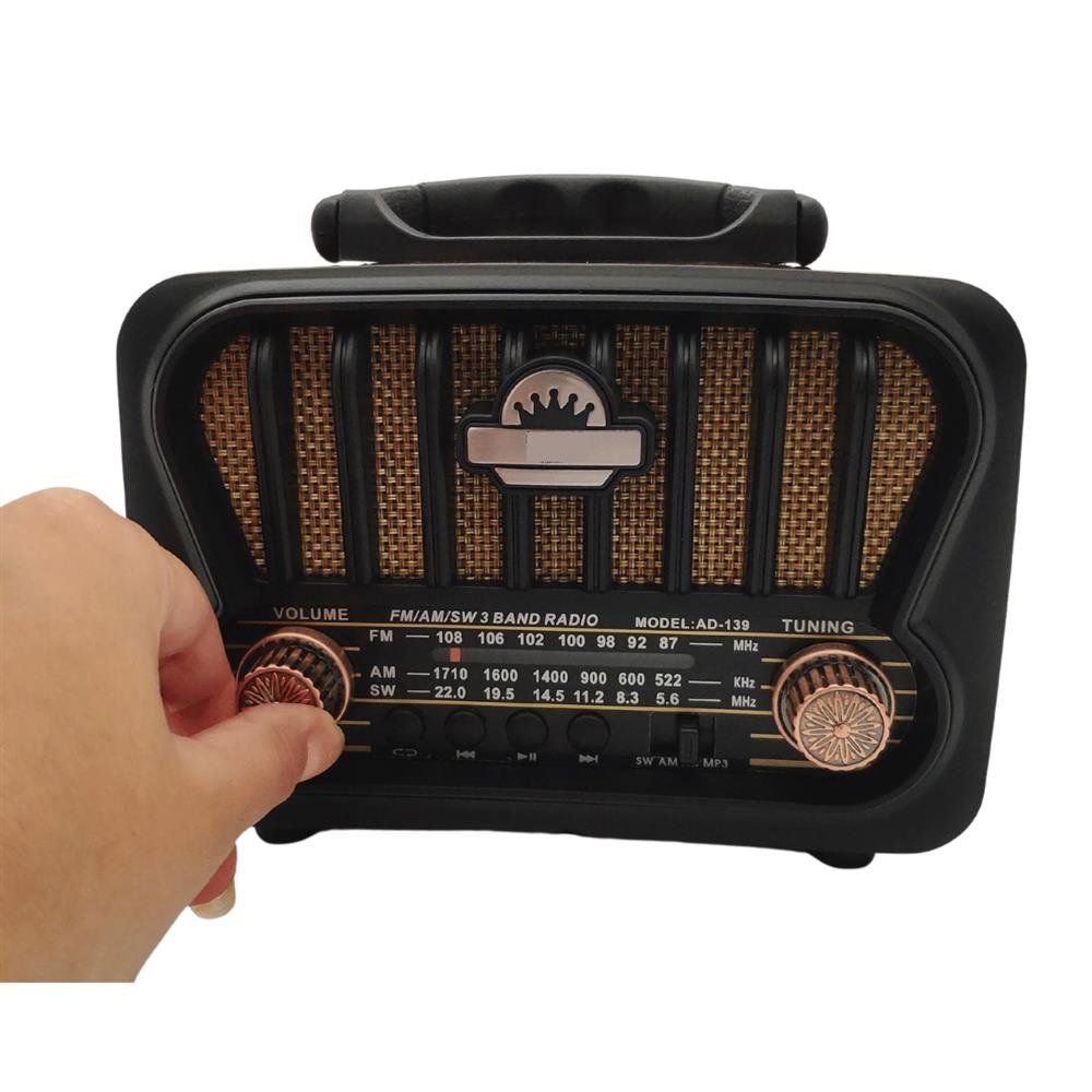 Radio Retro Bluetooth Fm Am Sw Recarregável Pendrive USB Cartão SD Antigo Preto