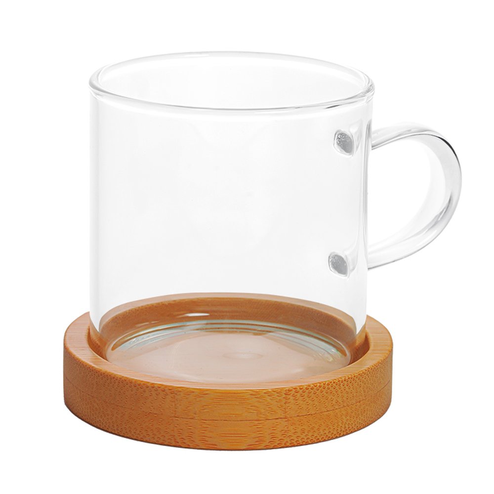 Dupla Caneca Redonda 100ml Vidro Borossilicato Possui Base de Bambu Mimo Style