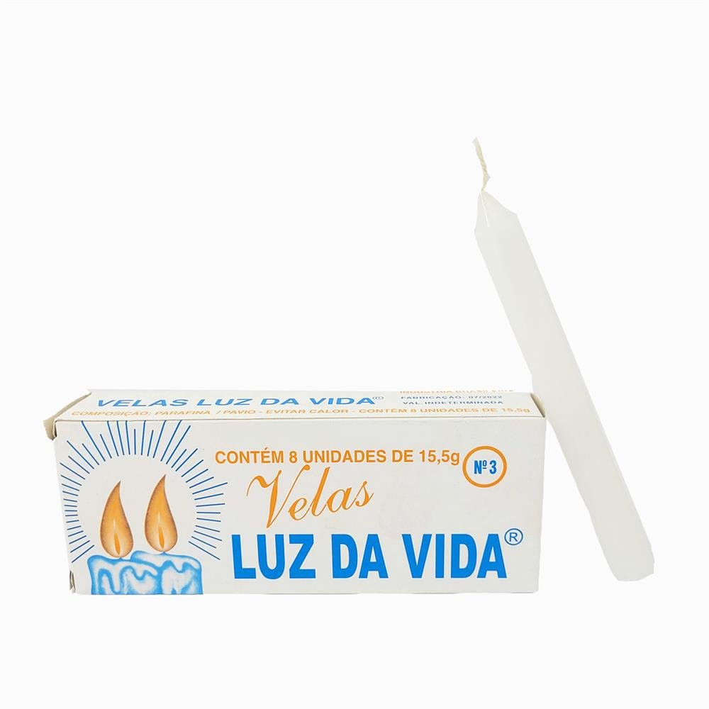 Vela Luz da Vida Numero 03 Branca Contem 25 Pacotes Com 8 Unidades - Cartucho