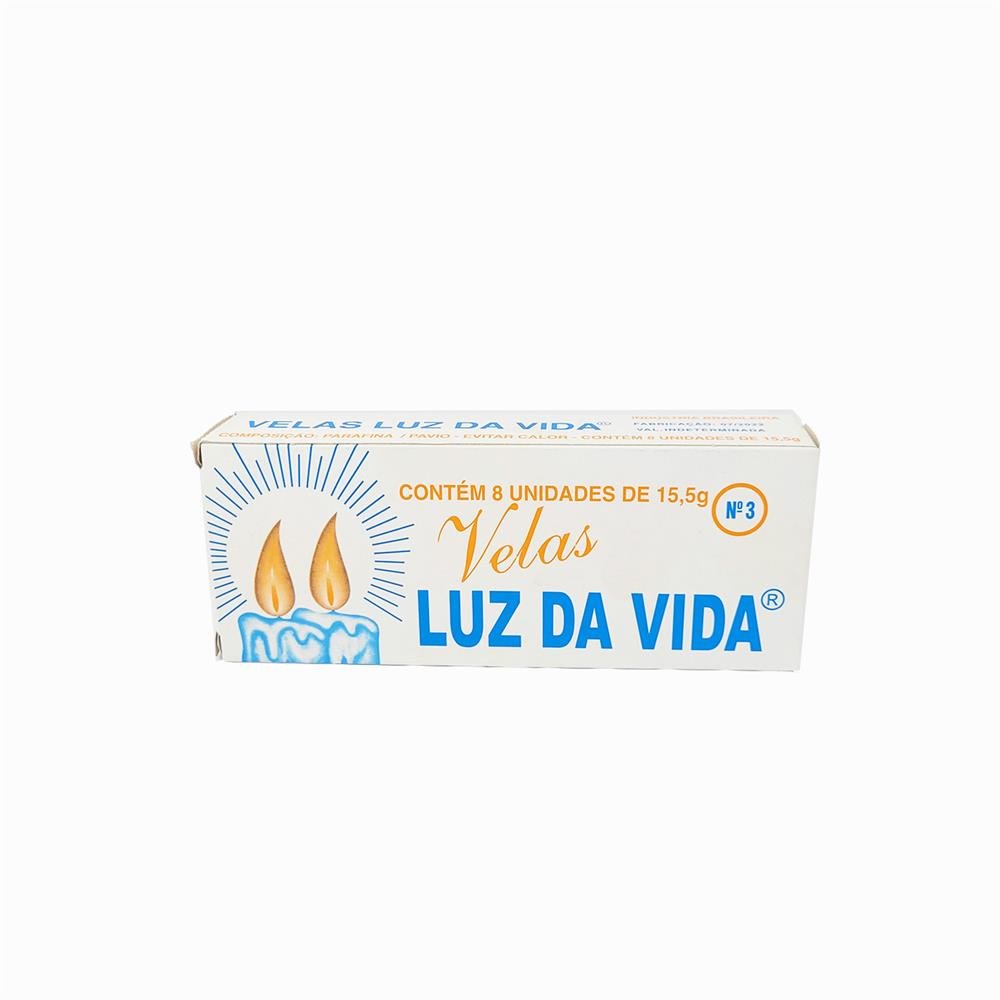 Vela Luz da Vida Numero 03 Branca Contem 25 Pacotes Com 8 Unidades - Cartucho