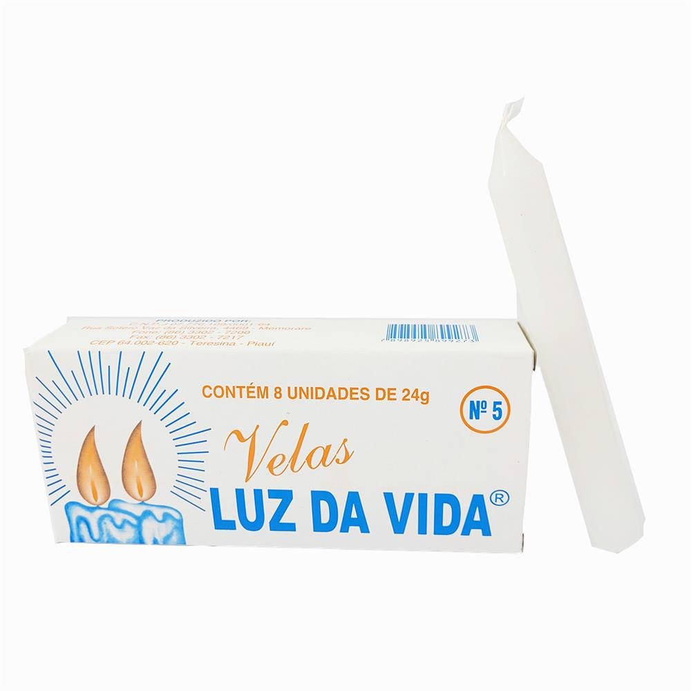 Vela Luz da Vida Numero 05 Branca Contem 25 Pacotes Com 8 Unidades - Cartucho