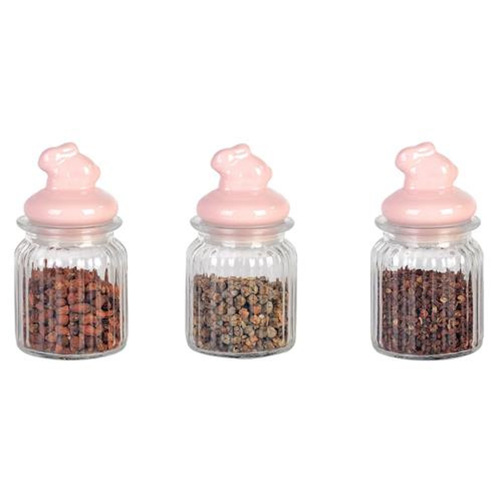 Jogo De 3 Porta Mantimentos Em Vidro Com Tampa Rosa Em Ceramica 300Ml D8Xa10,4Cm Dynasty