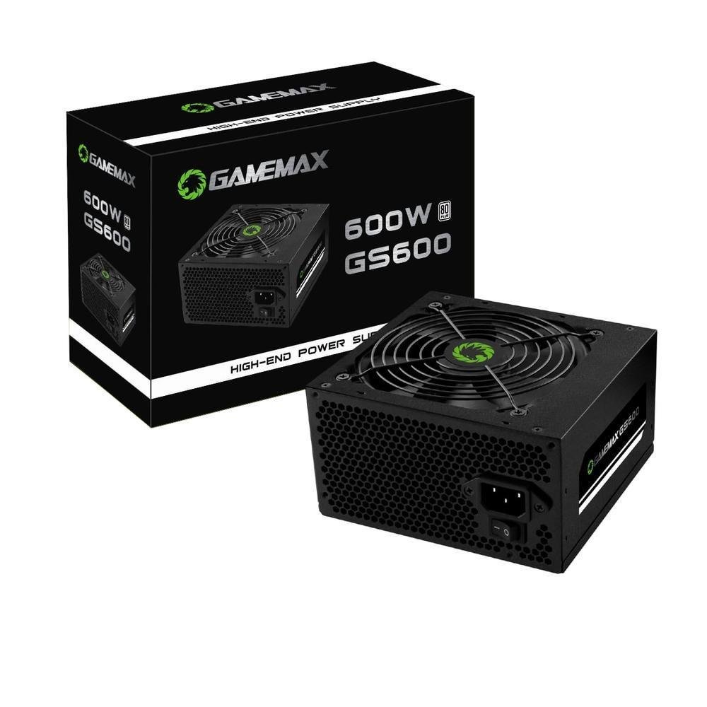 Fonte Gamemax, 600w, 80plus White, Pfc Ativo, Preta - GS600