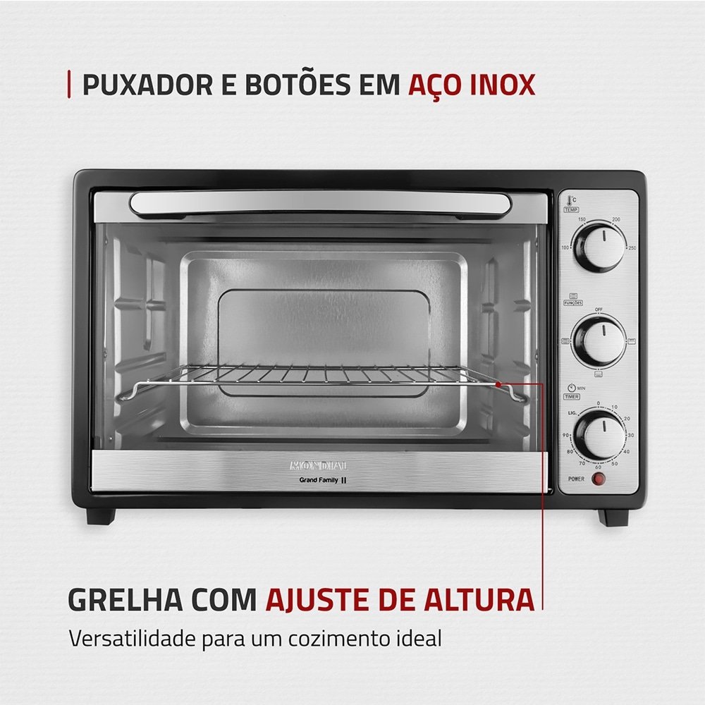 Forno Elétrico de Bancada Mondial 52 Litros FR-52 Grand Family II 1800W Preto/Inox 220V