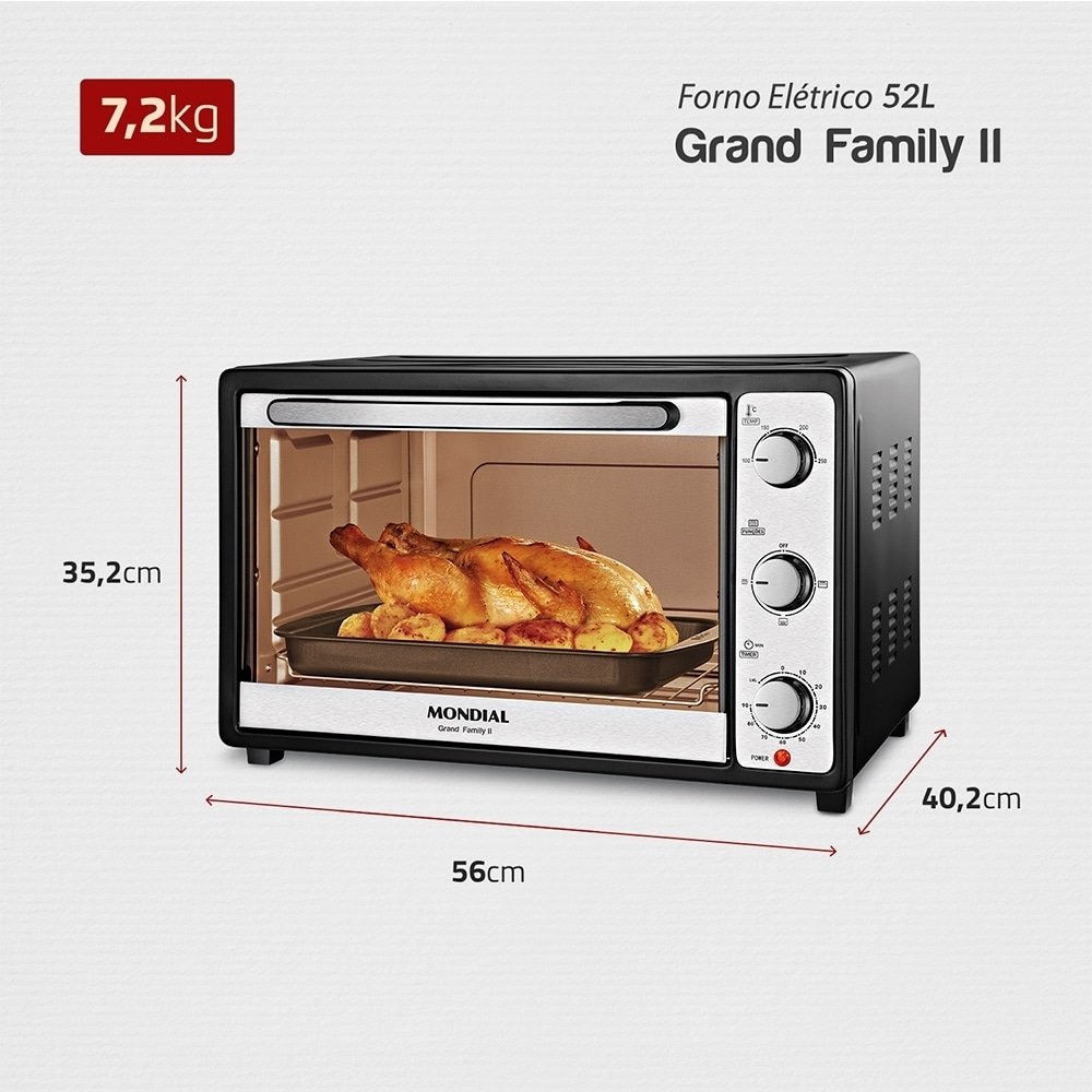 Forno Elétrico de Bancada Mondial 52 Litros FR-52 Grand Family II 1800W Preto/Inox 220V