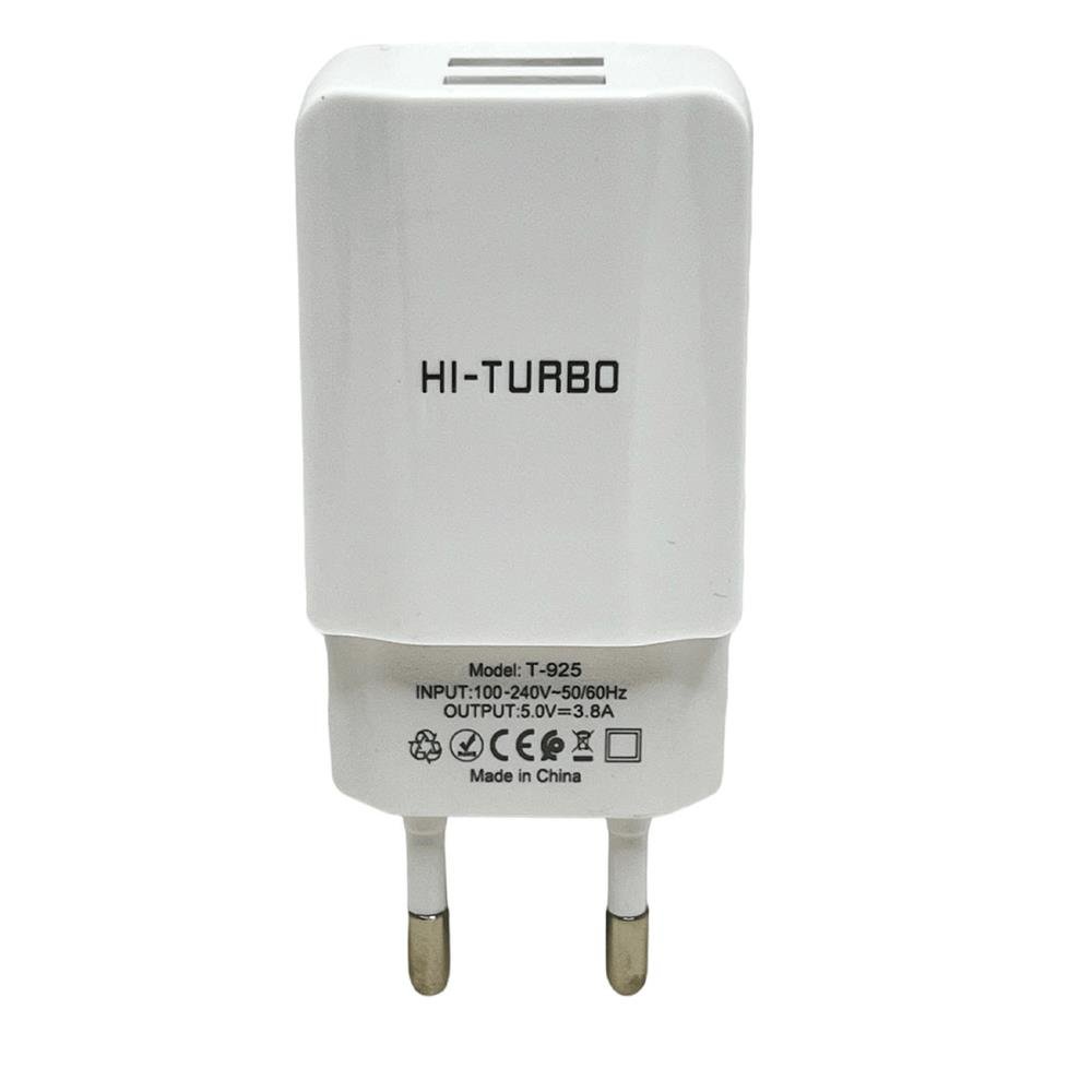 Fonte com 2 USB 3.8A Hi-Turbo Carregador Rápido Universal Branco