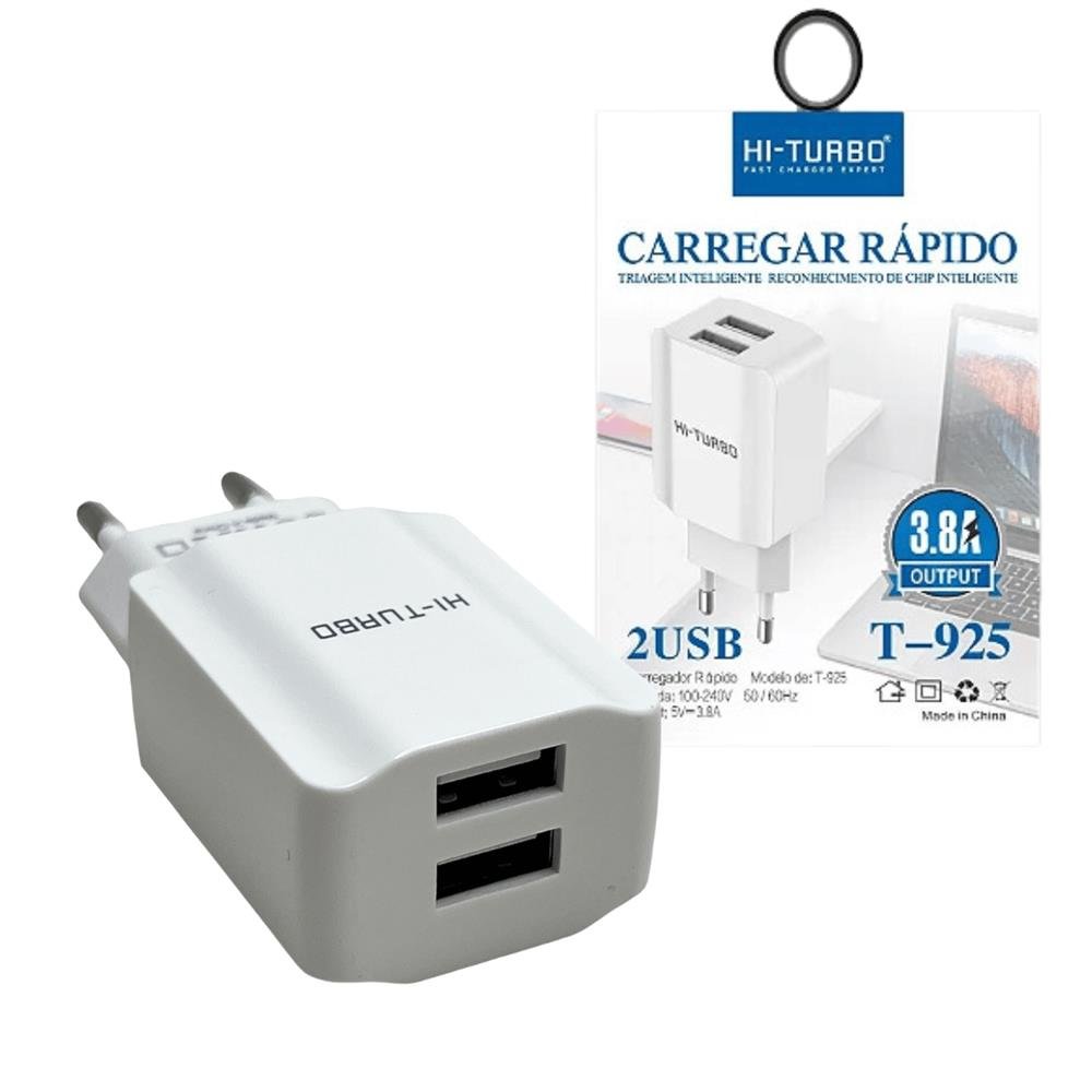 Fonte com 2 USB 3.8A Hi-Turbo Carregador Rápido Universal Branco