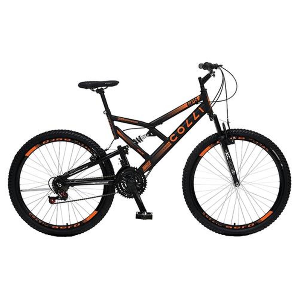Bicicleta Adulto Colli GPS26 Aro 26, quadro tamanho 19, Dupla Suspensão, preto/laranja