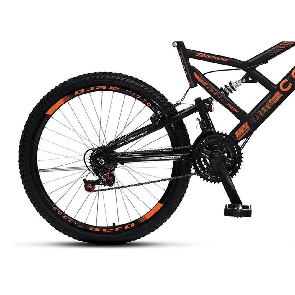 Bicicleta Adulto Colli GPS26 Aro 26, quadro tamanho 19, Dupla Suspensão, preto/laranja