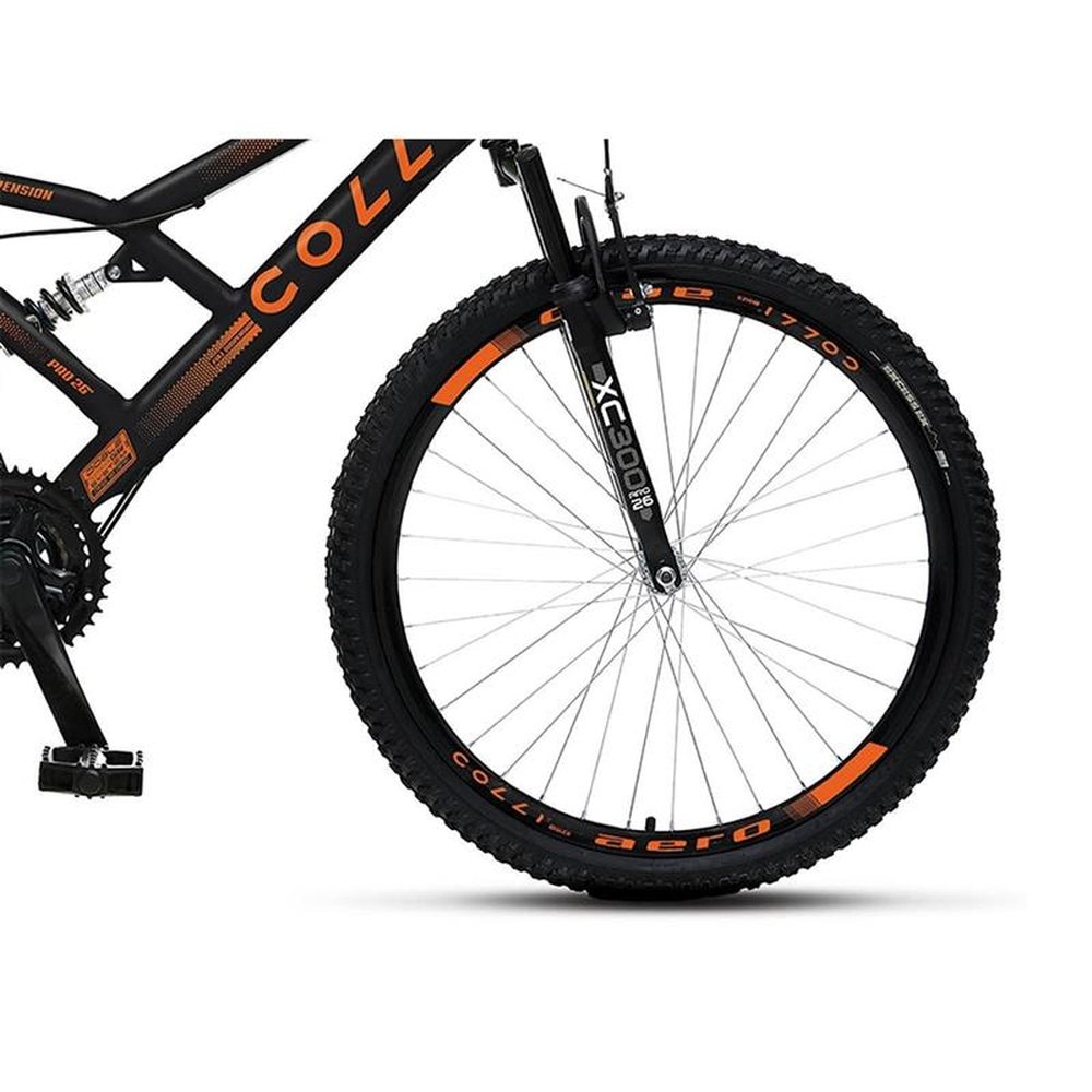 Bicicleta Adulto Colli GPS26 Aro 26, quadro tamanho 19, Dupla Suspensão, preto/laranja