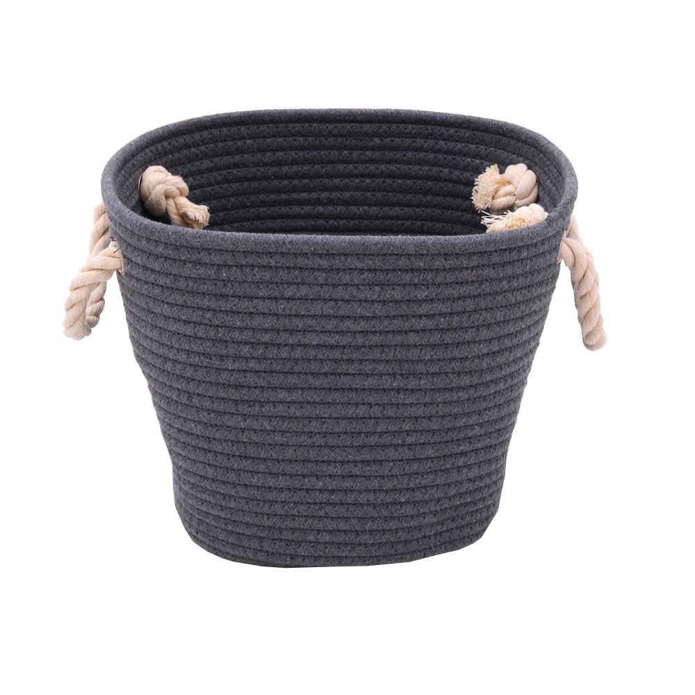 Cesto Cachepot Quadrado 25cm de Algodão na Cor Cinza com Alças na Cor Branca Mimo Style
