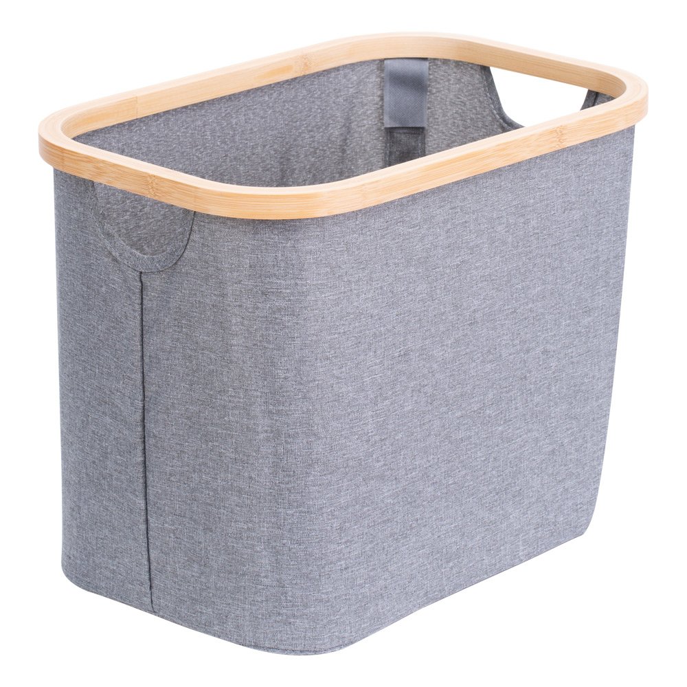 Cesto Para Lavanderia Cinza Com Alça De Bambu 30Cm Mimo Style