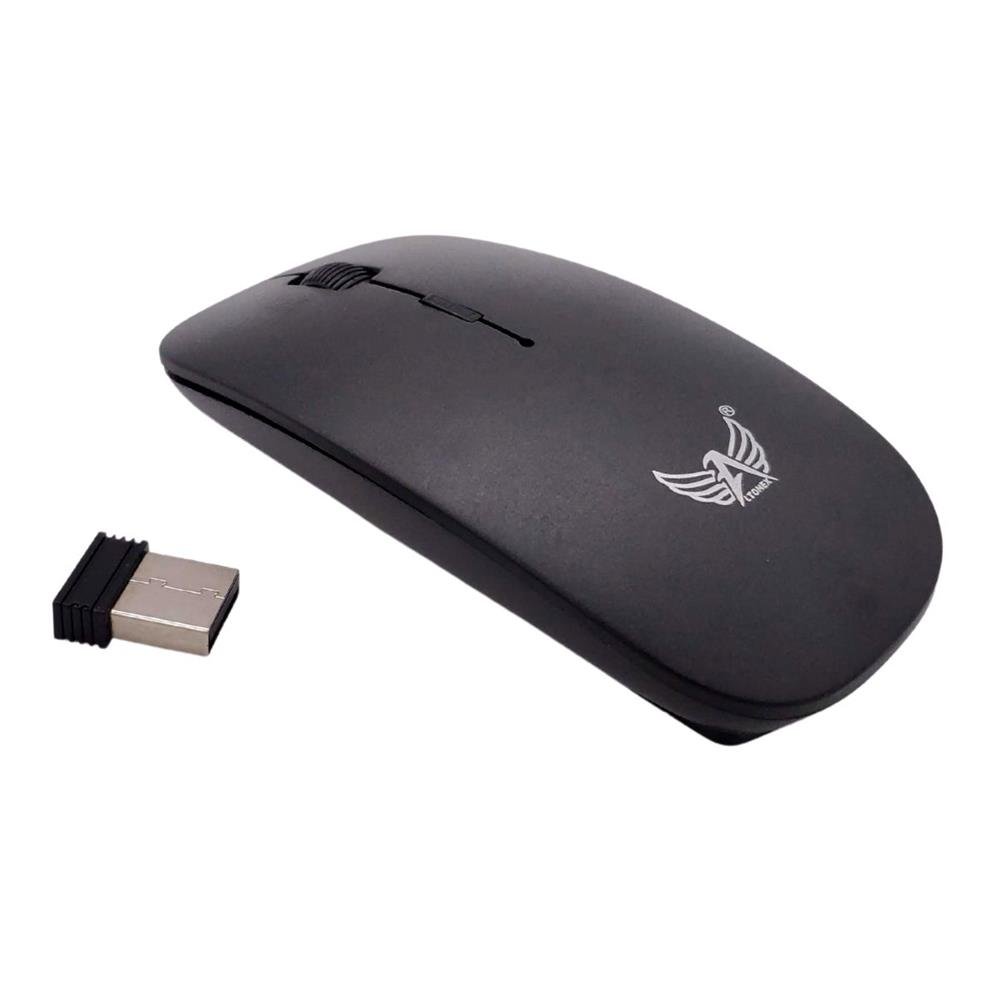 Mouse Sem Fio Slim Optico 3 Botões Adaptador Wireless Scroll Preto