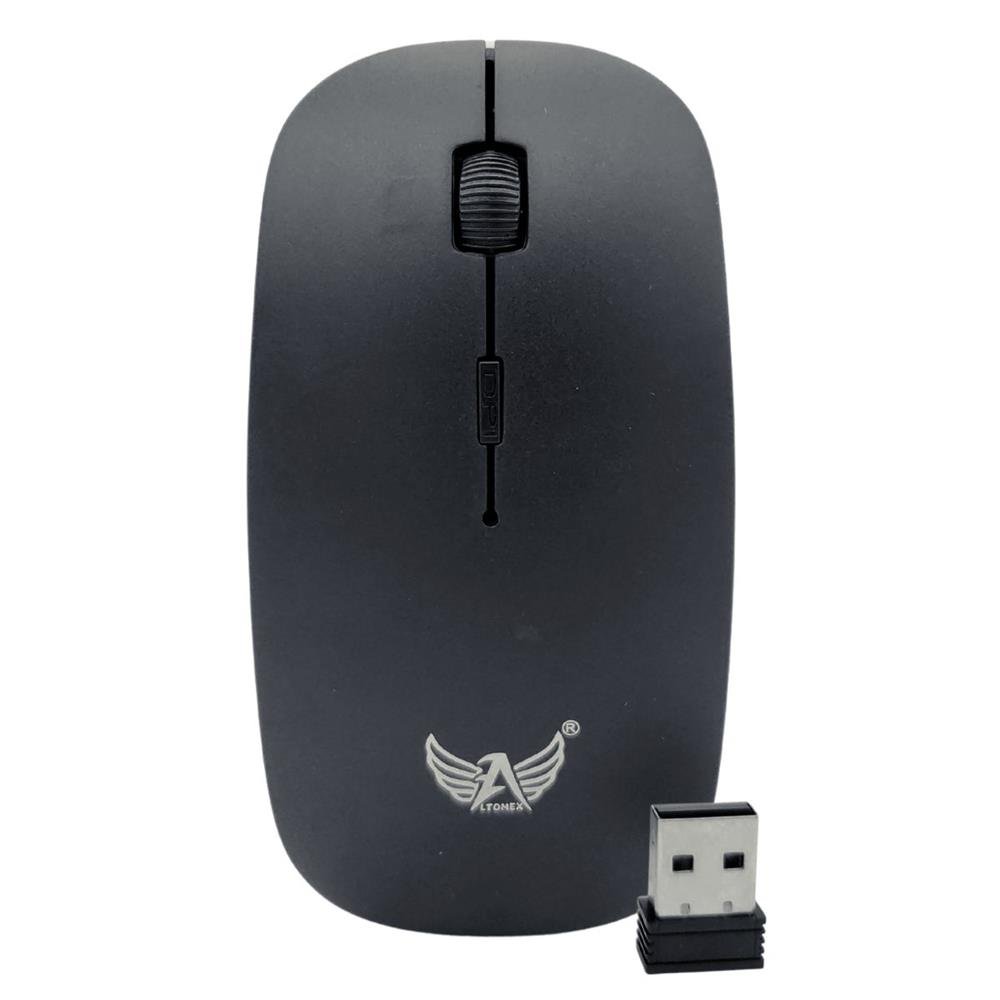Mouse Sem Fio Slim Optico 3 Botões Adaptador Wireless Scroll Preto