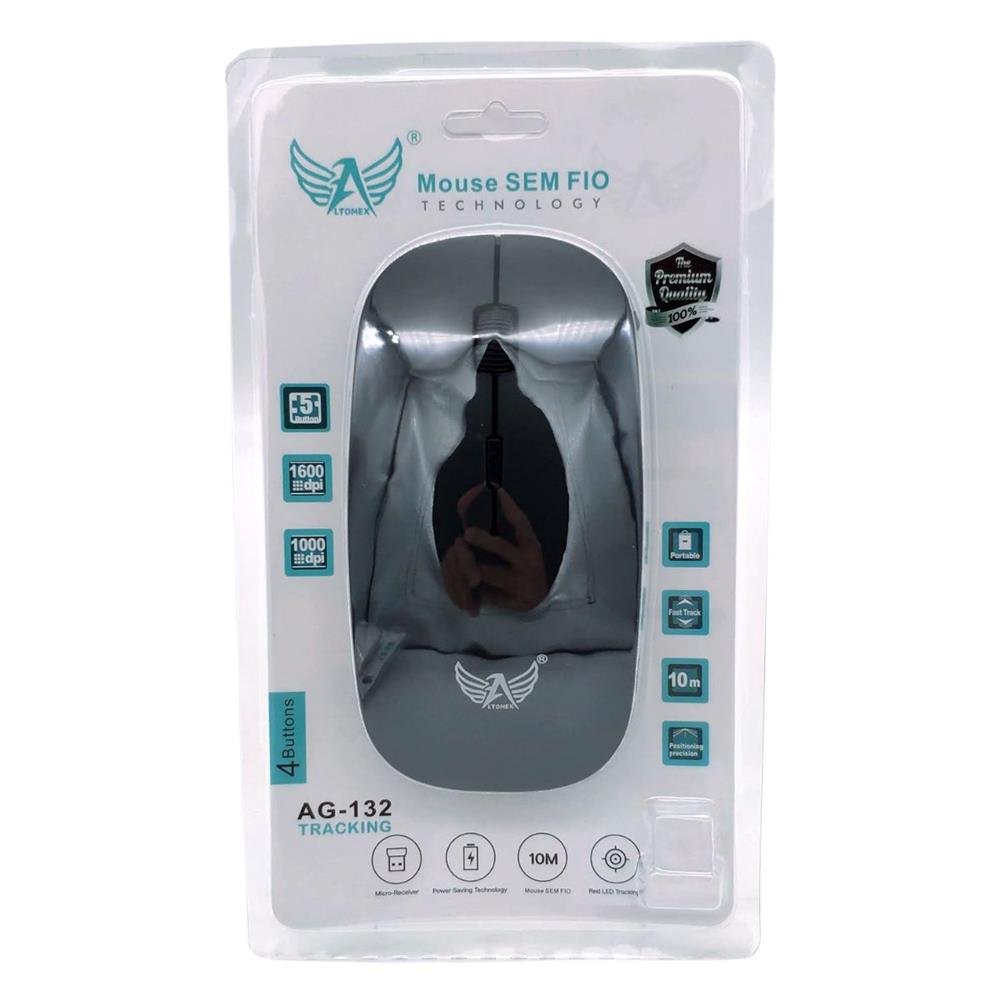 Mouse Sem Fio Slim Optico 3 Botões Adaptador Wireless Scroll Preto