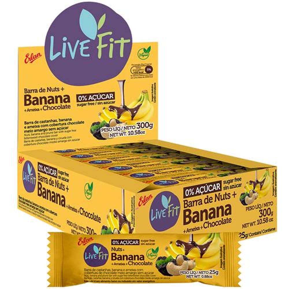 Banana + Ameixa + Nuts + Chocolate LiveFit (Emb. contem 72un. de 25g)