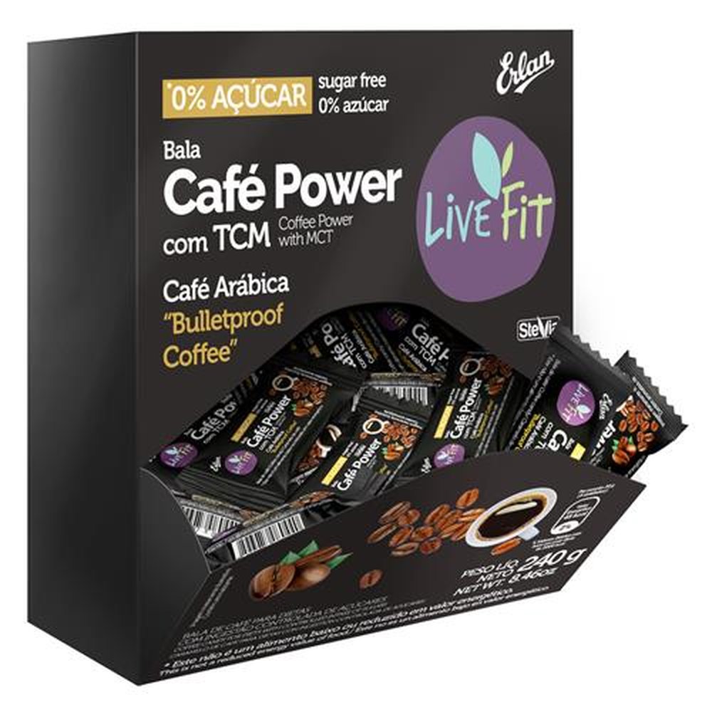 Bala LiveFit Café Power com TCM Zero Açúcar (Emb. Contém 4 Displays de 240g)