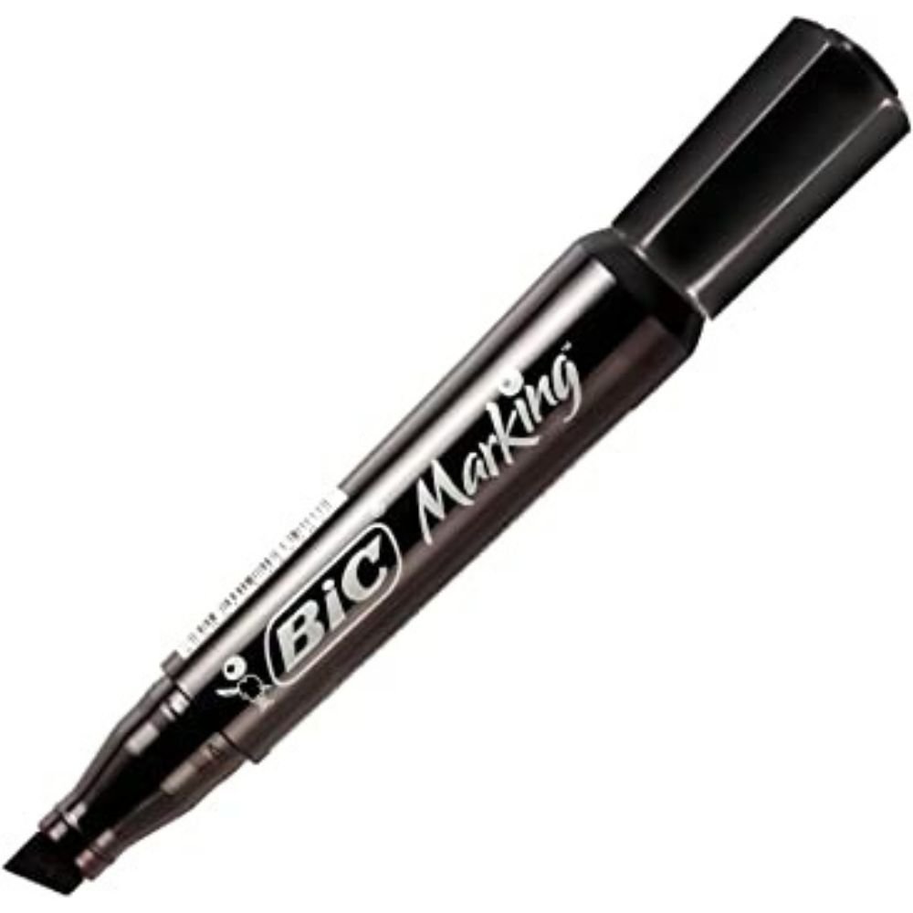 Pincel Marcador Permanente Bic Marking Preto Recarregável Ponta Chanfrada Com 12 Unidades