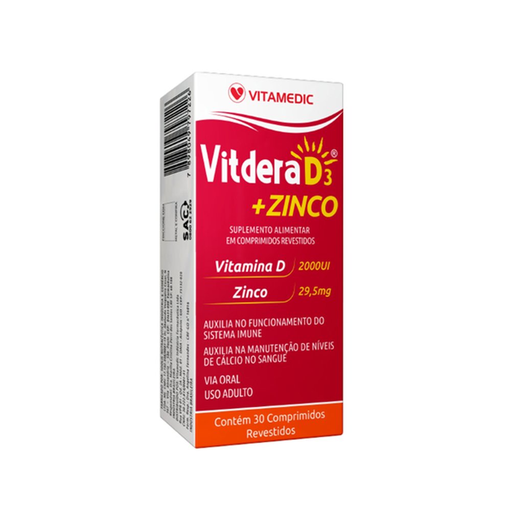 Vitdera D3-Zinco 2-000Ui Com 30 Comprimido - VITAMEDIC