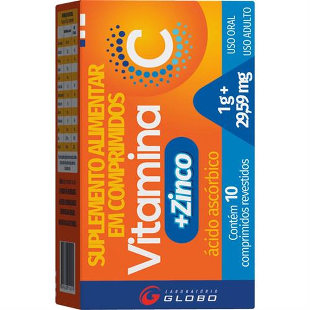 Vitamina C 1 G - Zinco Com 10 Comprimido Revestido - GLOBO