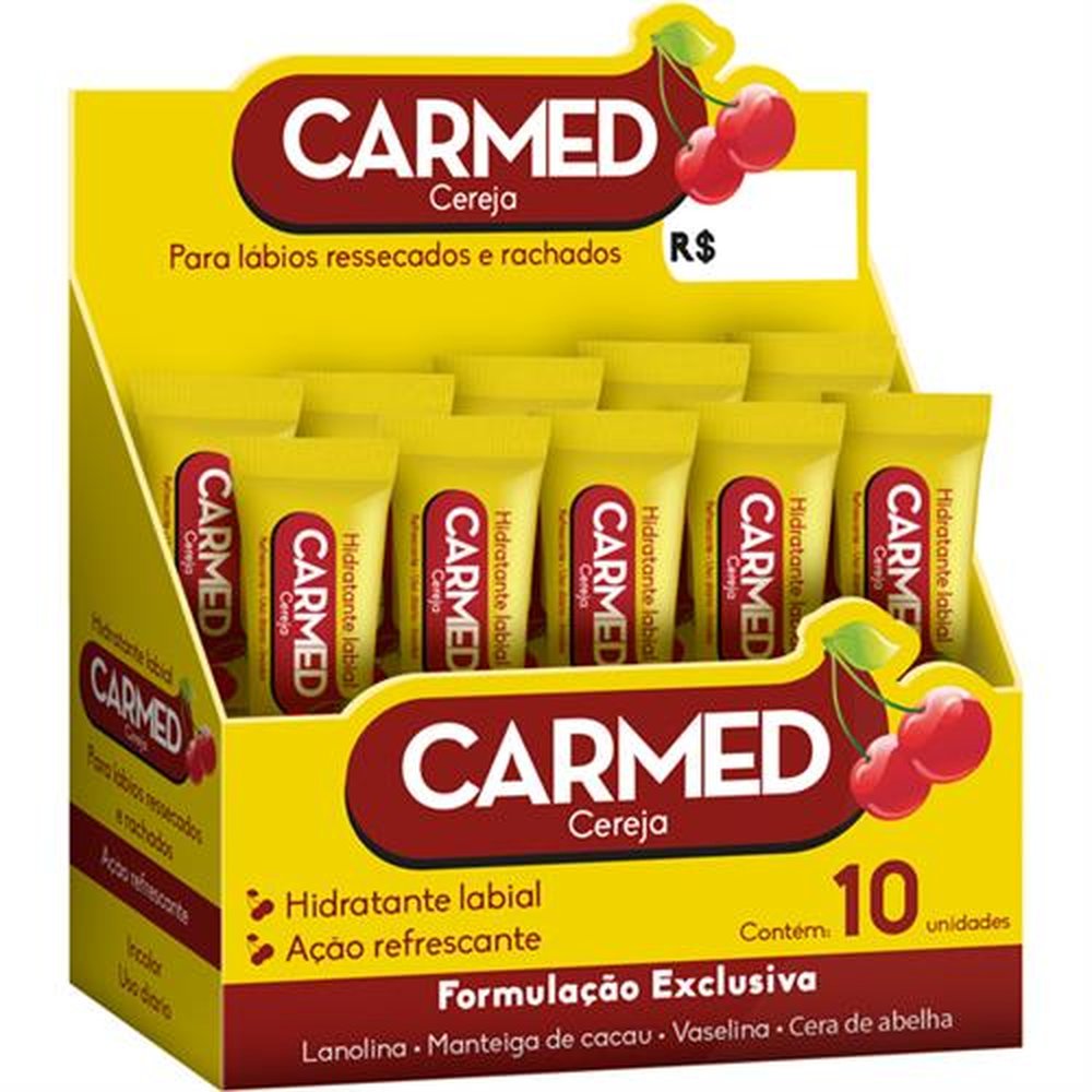 Carmed Labial Pomada Bisnaga 10 Gramas Display 10 Sabor Cereja - CIMED
