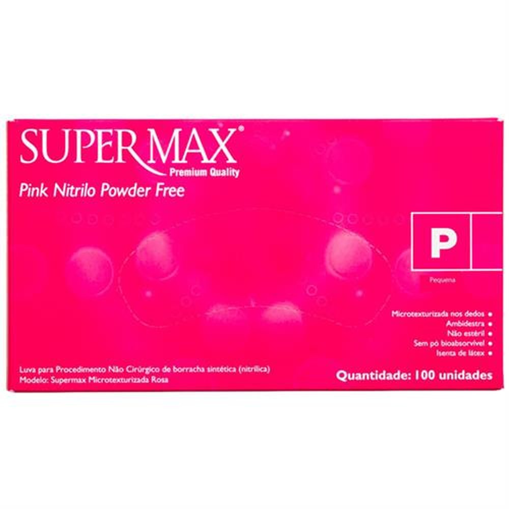 Luva Nitrilo Rosa Pequeno Sem Po Com 100 Unidades - SUPERMAX