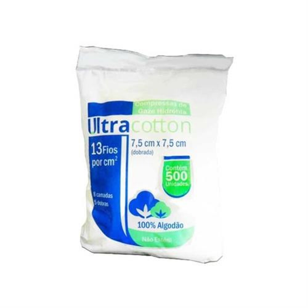 Compressa Esteril 13Fio 7,5X7,5 Com 500 Unidades - UltraCOTTON