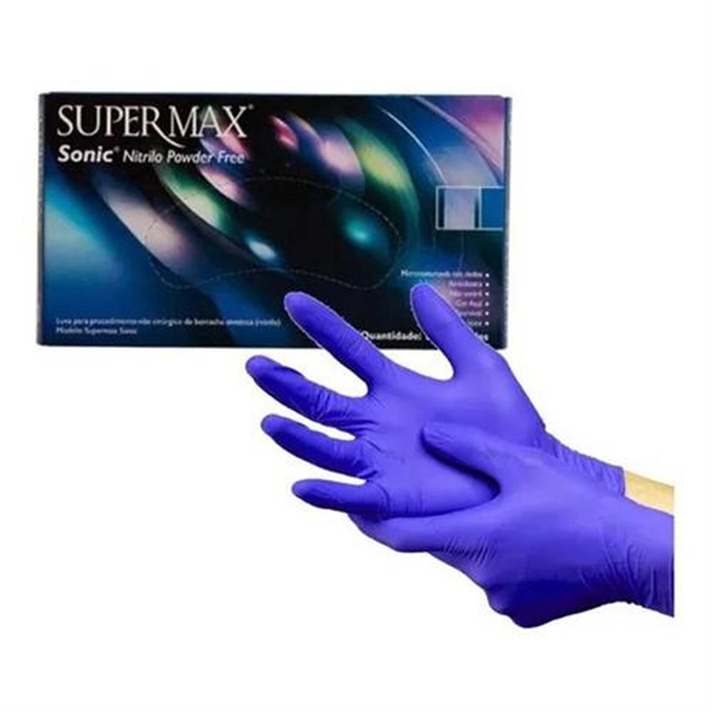 Luva Nitrilo Azul Grande Sem Po Com 100 Unidades - SUPERMAX