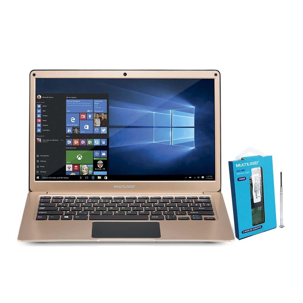 Notebook Multilaser Legacy Air Intel Celeron 4GB capac. de até 152GB (32GB+120SSD) 13.3 Pol Full HD Win 10 Dourado - PC241