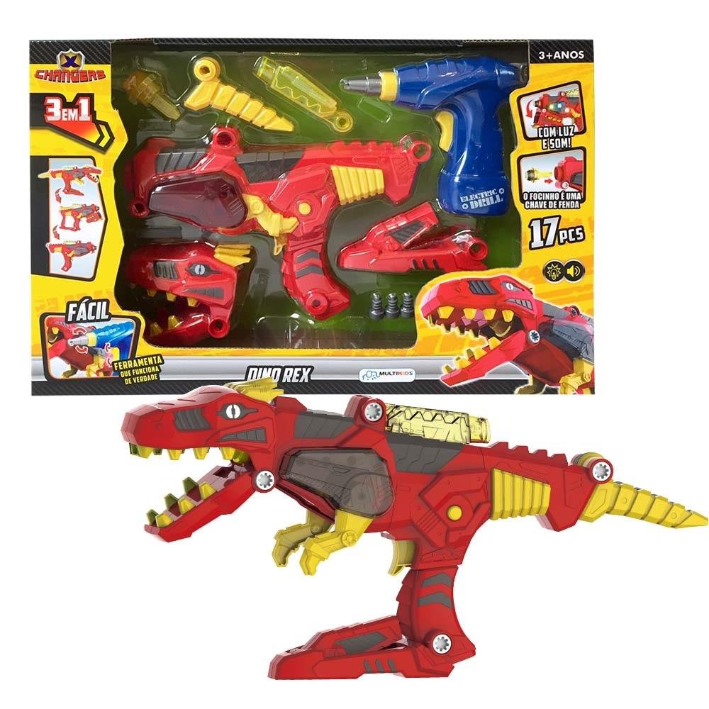 X Changers Junior Modelo Dino Rex 3 em 1 Emite Luz e Som Indicado para +3 Anos Vermelho Multikids - BR891