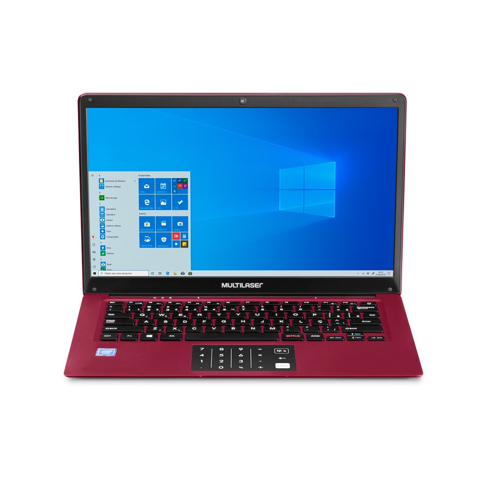 Notebook Multilaser Legacy Cloud, com Windows 10 Home, Processador Intel Quad Core, Memoria 2GB 32GB, Tela 14,1 Pol. HD, Vermelho - PC133