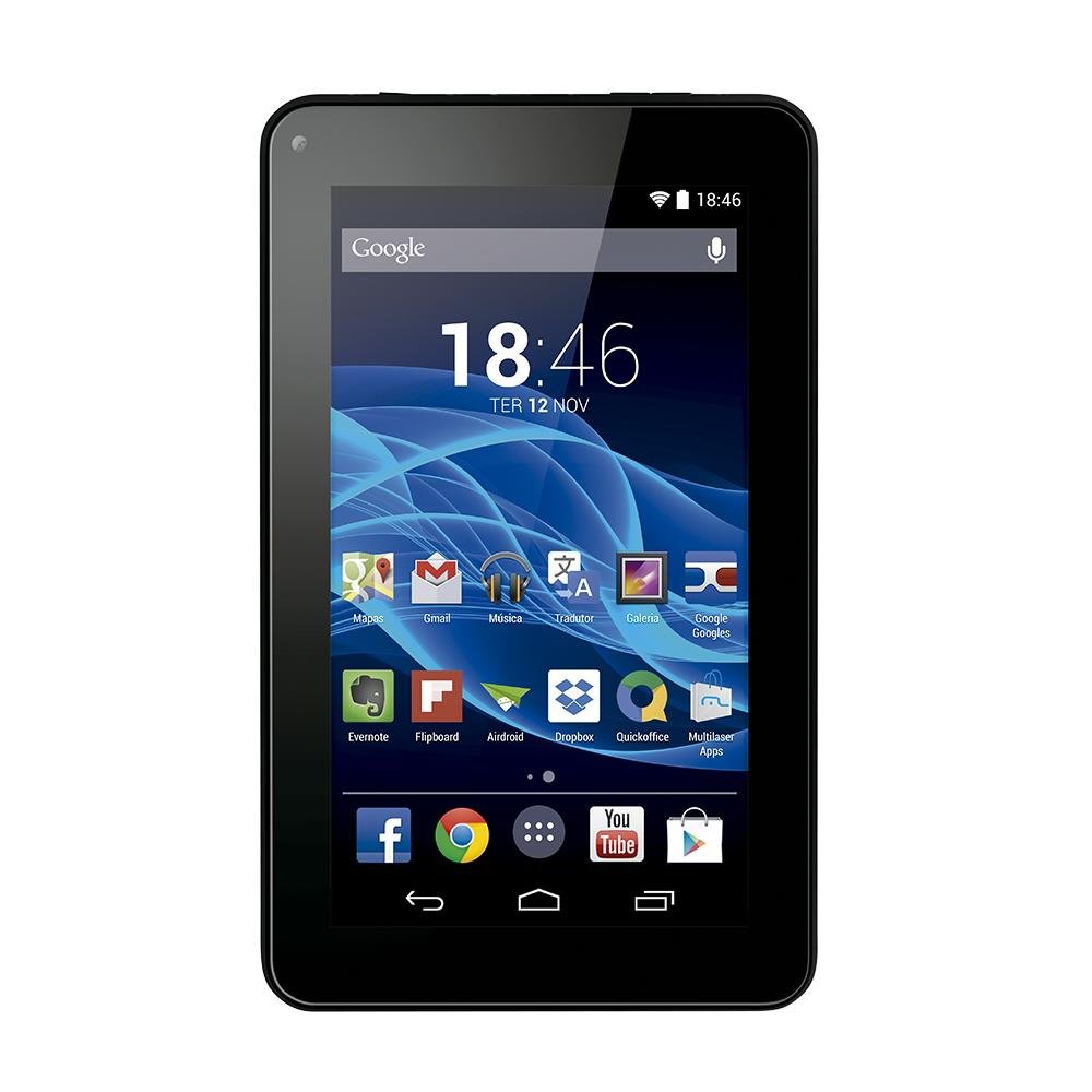 Tablet Multilaser M7S Quad Core Preto Android 4.4 Kit Kat Dual Câmera Wi-Fi Tela Capacitiva 7 Pol. Memória 8Gb - NB184