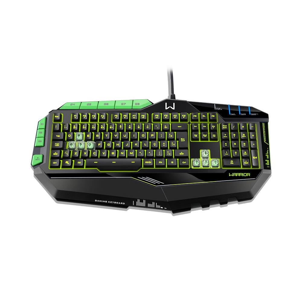 Teclado Gamer Warrior Com Teclas Macro LED Preto/Verde - TC199