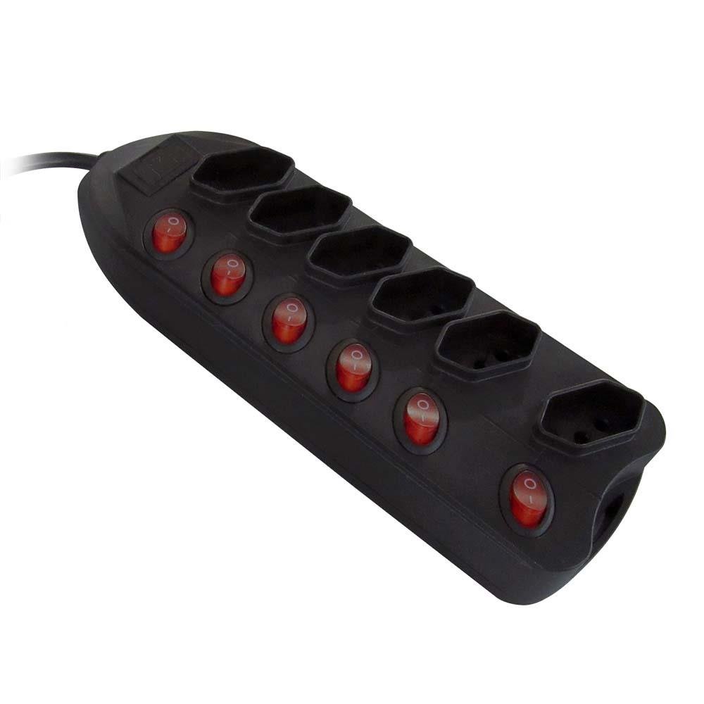 Filtro De Linha 6 Tomadas Com Chave Liga/Desliga Individual Preto - WI332