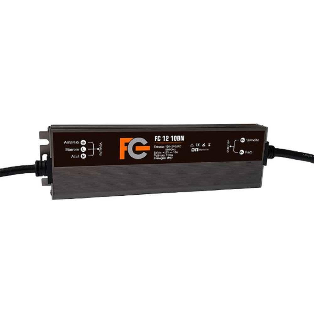 Fonte Blindada FC, 12v, 10a, 120w, IP67, LED, Preto