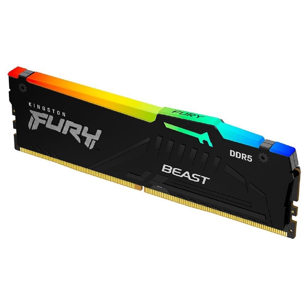 Memória DDR5 Kingston Fury Beast, RGB, 32GB, 5200Mhz, Black, KF552C40BBA-32