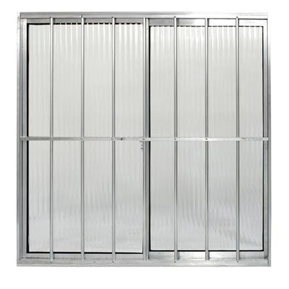 Janela Em Aluminio Natural 60X60 Cm Com Grade Vidro Canelado De 3/4 Mm