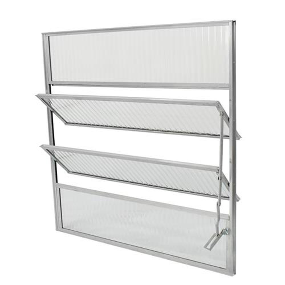 Janela Basculante 60X60 Cm Em Aluminio Natural Vidro Canelado De 3/4 Mm
