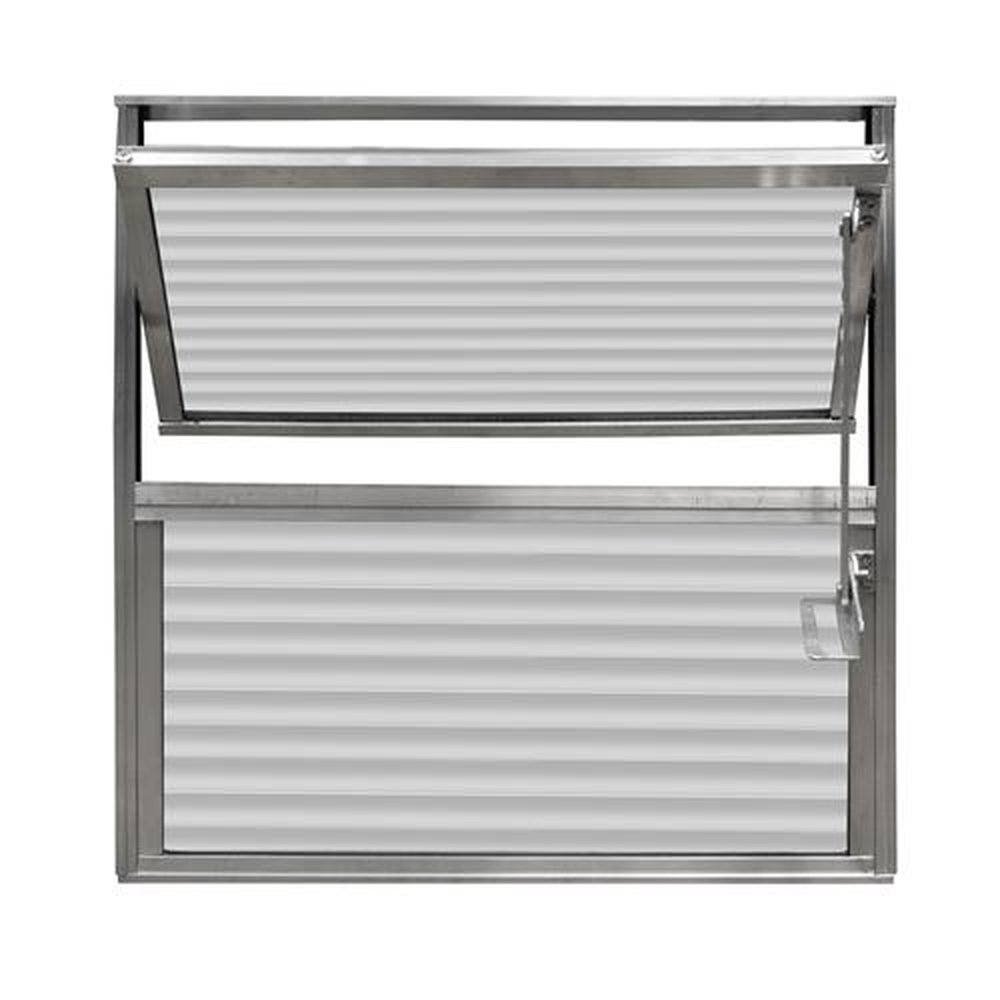 Janela Basculante 40X60 Cm Em Aluminio Natural Vidro Canelado De 3/4 Mm