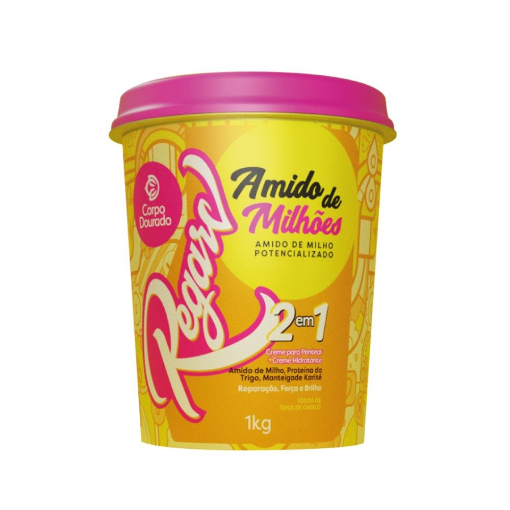 Creme De Pentear + Creme De Hidratação Amido De Milhões Corpo Dourado 1Kg