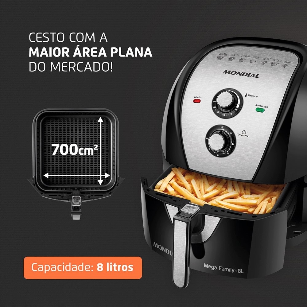 Fritadeira sem Óleo Mondial Air Fryer | AFN-80-BI 8 Litros Preto/Inox 110V